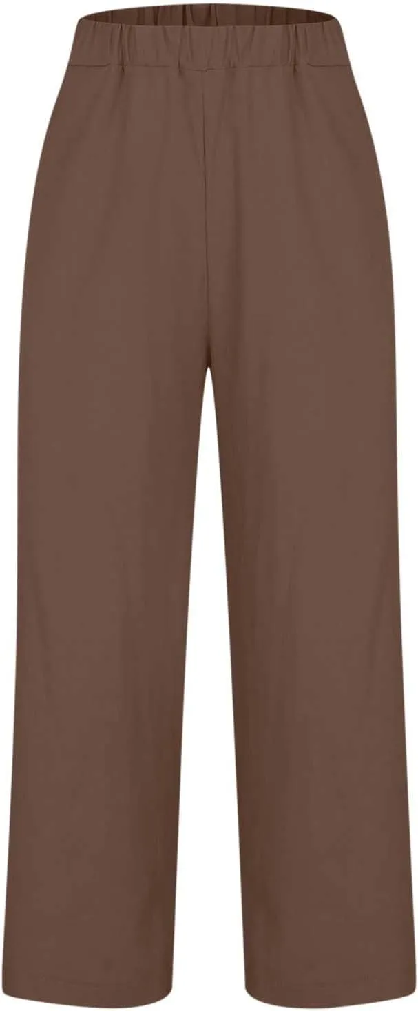 Linen Pants Women Comfy Elastic Waist Lightweight Boho Trousers with Pockets Soft Cotton Summer Hawaiian Beach Pants