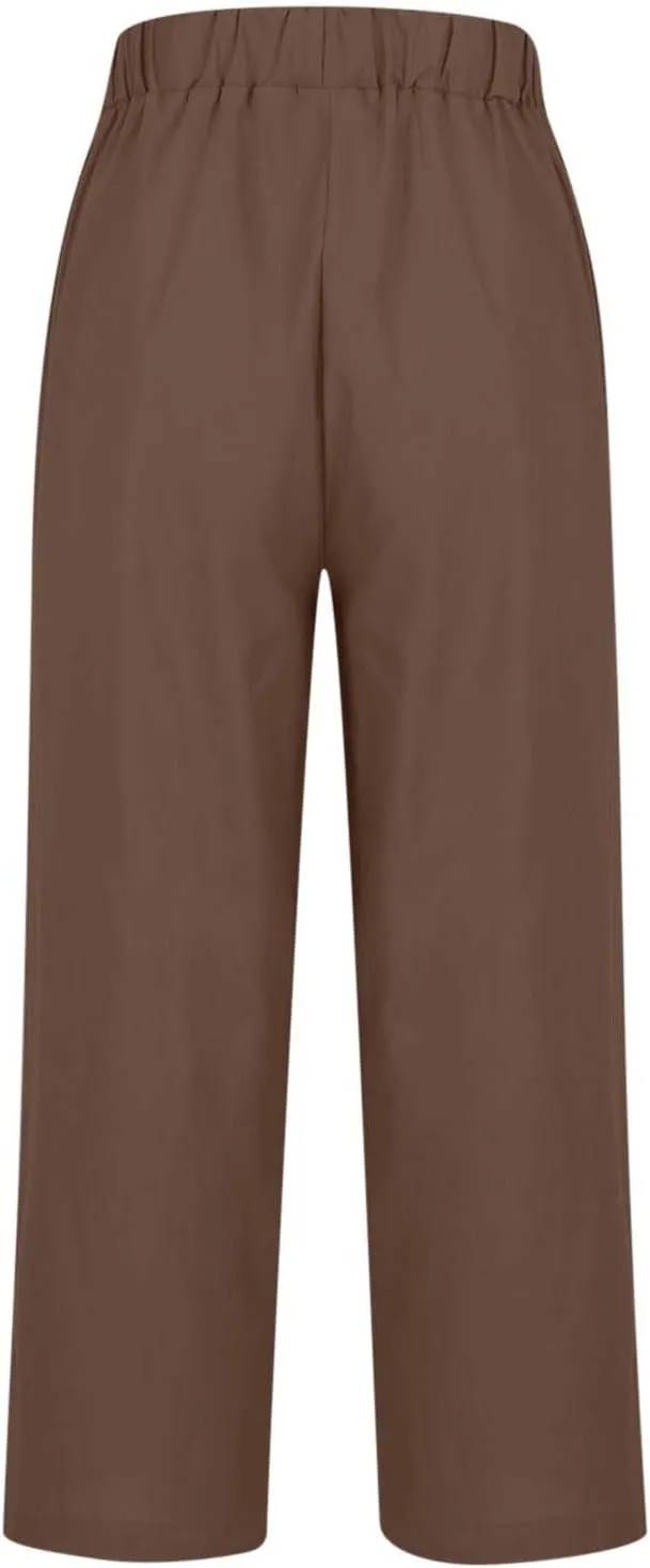 Linen Pants Women Comfy Elastic Waist Lightweight Boho Trousers with Pockets Soft Cotton Summer Hawaiian Beach Pants