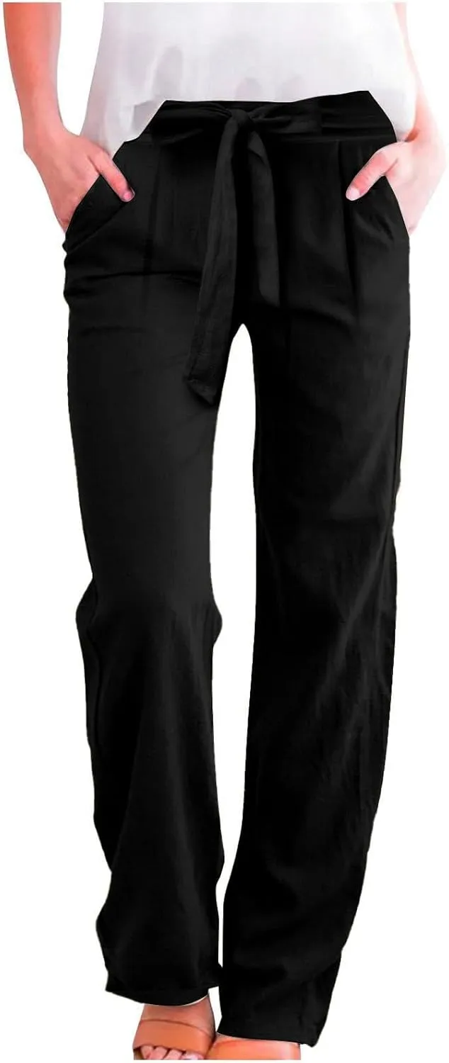Linen Pants Women Linen Pants Women Women's Cotton Linen Loose Fit Pants, Soft Elastic Waistband Yoga Lounge