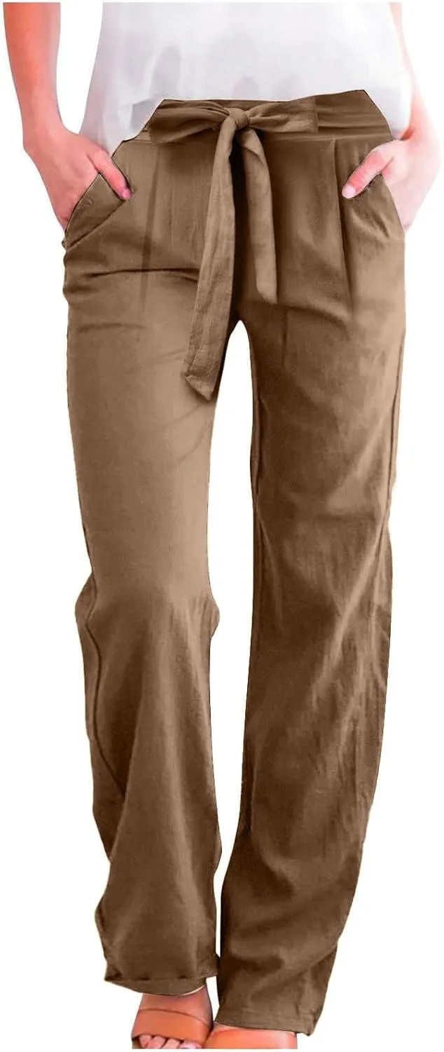 Linen Pants Women Linen Pants Women Women's Cotton Linen Loose Fit Pants, Soft Elastic Waistband Yoga Lounge