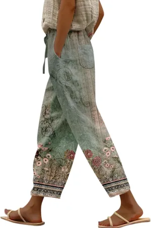 Linen Pants Women Linen Pants Women Women's Linen Blend High Waisted Straight Pants, Soft Elastic Waistband