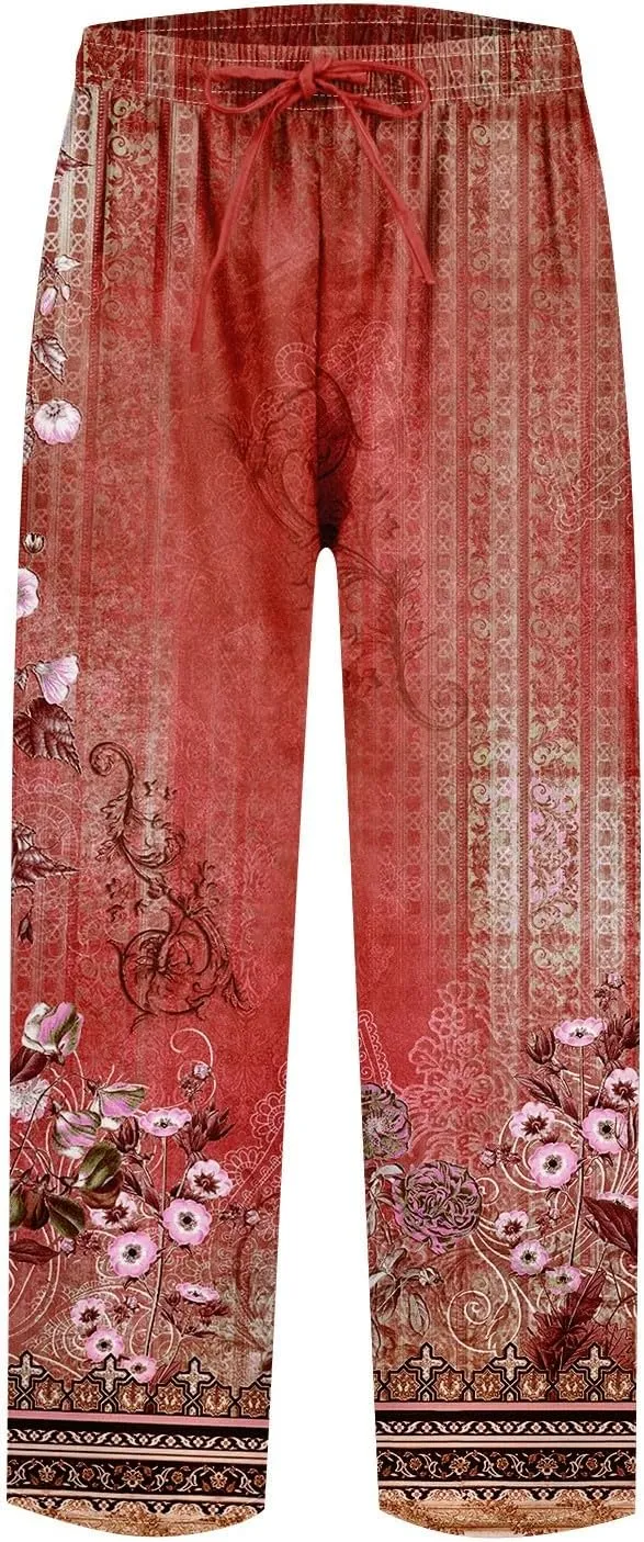 Linen Pants Women Linen Pants Women Women's Linen Blend High Waisted Straight Pants, Soft Elastic Waistband