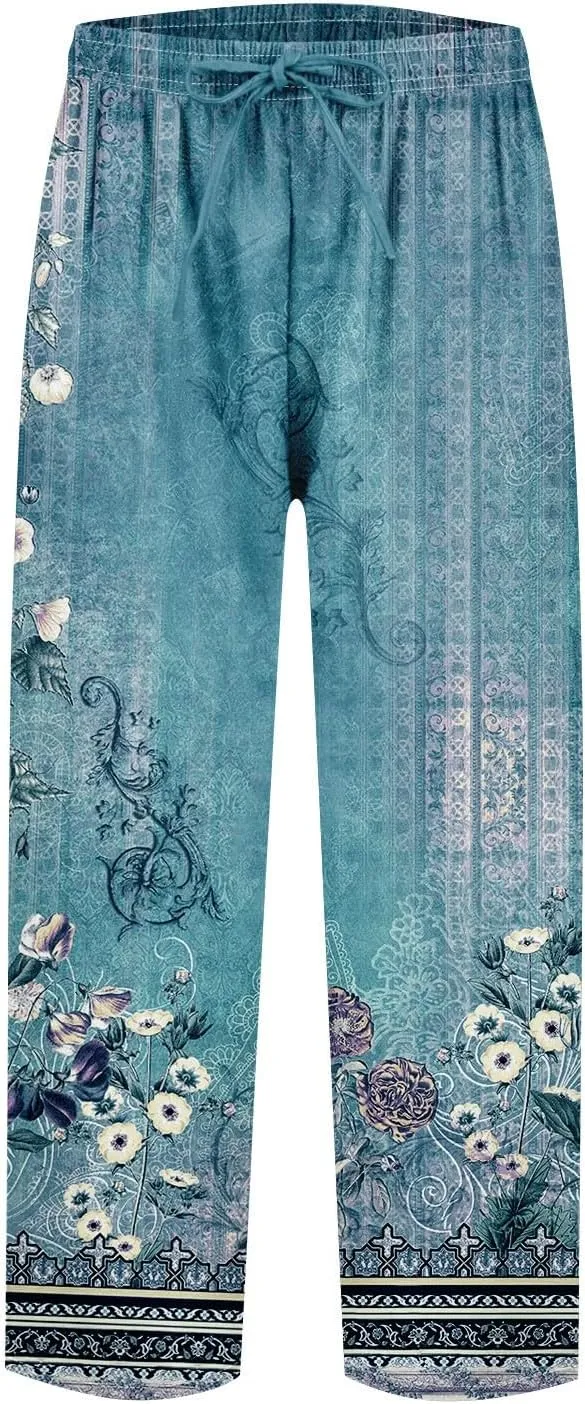 Linen Pants Women Linen Pants Women Women's Linen Blend High Waisted Straight Pants, Soft Elastic Waistband