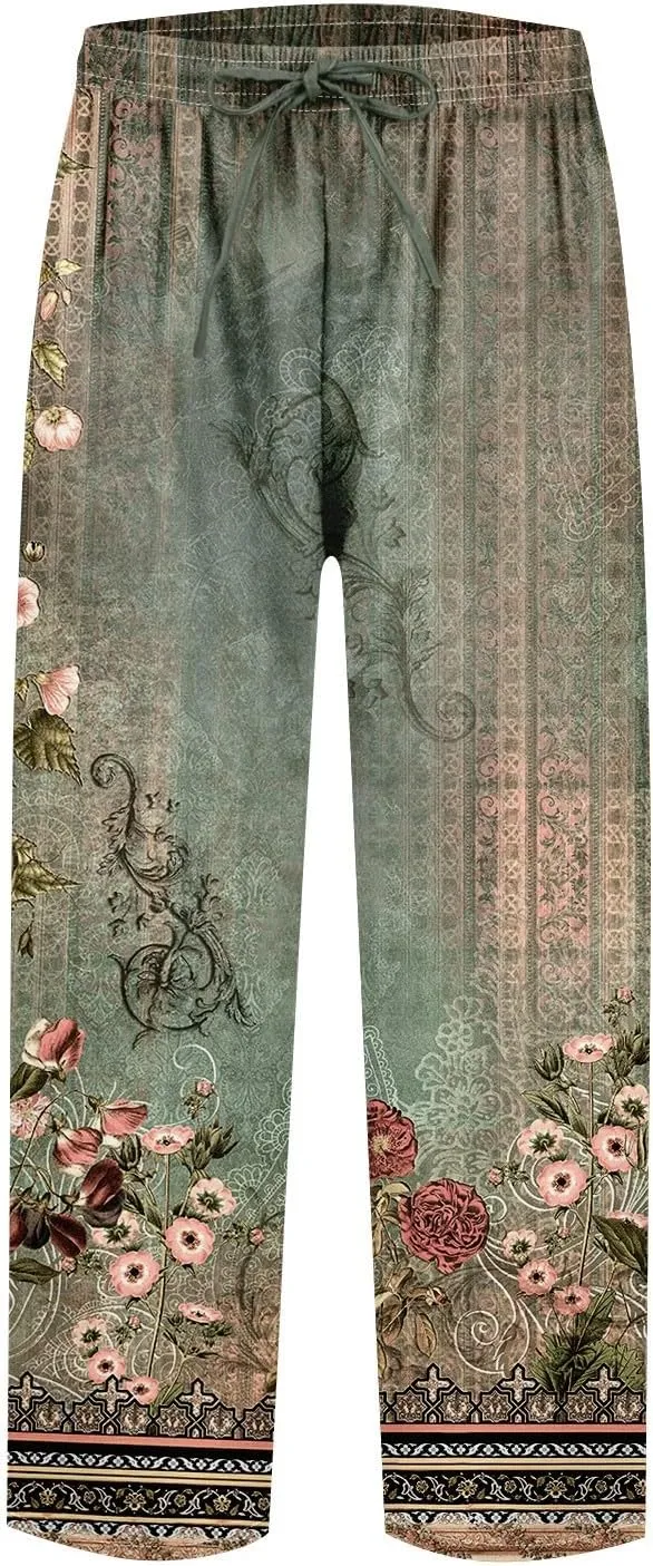 Linen Pants Women Linen Pants Women Women's Linen Blend High Waisted Straight Pants, Soft Elastic Waistband