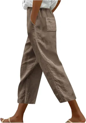 Lmdudan 2025 Summer Linen Capri Pants for Women High Waisted Drawstring Pant Comfy Soft Cropped Trousers Casual Beach Pant