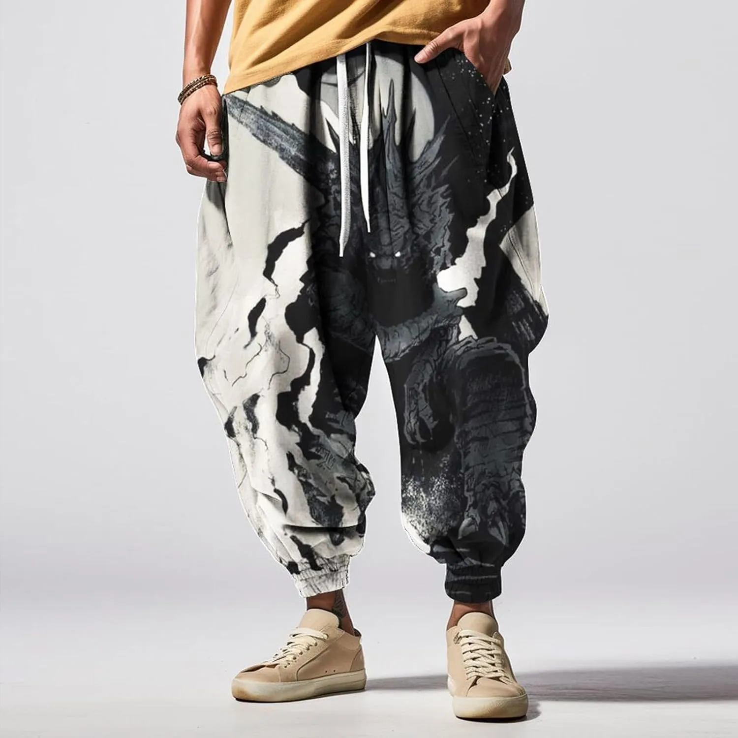 Loose Drop Crotch Trousers Street Feel Casual Sweatpants Baggy Elastic Drawstring Waist Aladdil Hippie Pant Baggy