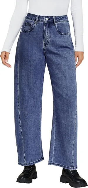 luvamia Barrel Jeans for Women High Waisted Trendy Baggy Stretch Denim Side Seamed Trouser Jeans Loose Fit Jean Pants