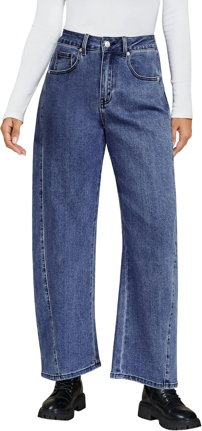 luvamia Barrel Jeans for Women High Waisted Trendy Baggy Stretch Denim Side Seamed Trouser Jeans Loose Fit Jean Pants