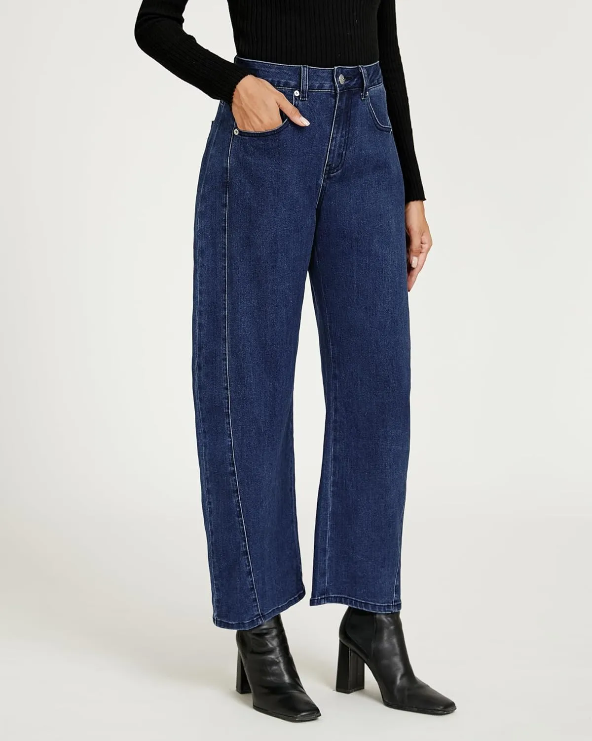 luvamia Barrel Jeans for Women High Waisted Trendy Baggy Stretch Denim Side Seamed Trouser Jeans Loose Fit Jean Pants