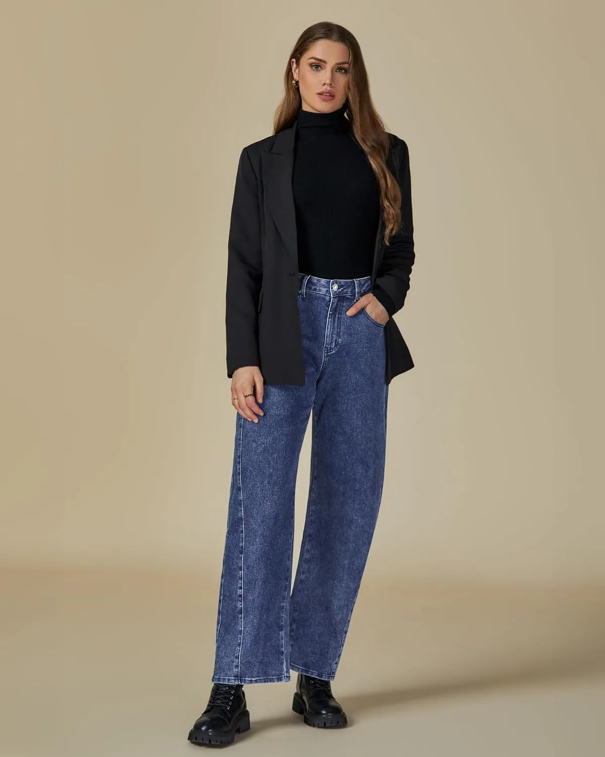 luvamia Barrel Jeans for Women High Waisted Trendy Baggy Stretch Denim Side Seamed Trouser Jeans Loose Fit Jean Pants