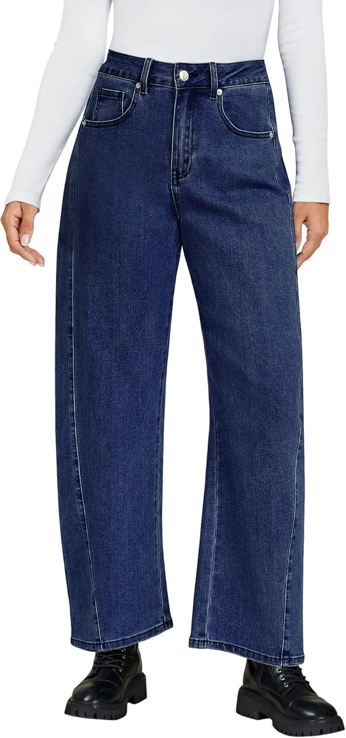 luvamia Barrel Jeans for Women High Waisted Trendy Baggy Stretch Denim Side Seamed Trouser Jeans Loose Fit Jean Pants