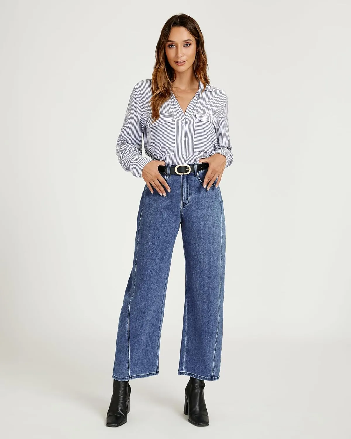 luvamia Barrel Jeans for Women High Waisted Trendy Baggy Stretch Denim Side Seamed Trouser Jeans Loose Fit Jean Pants