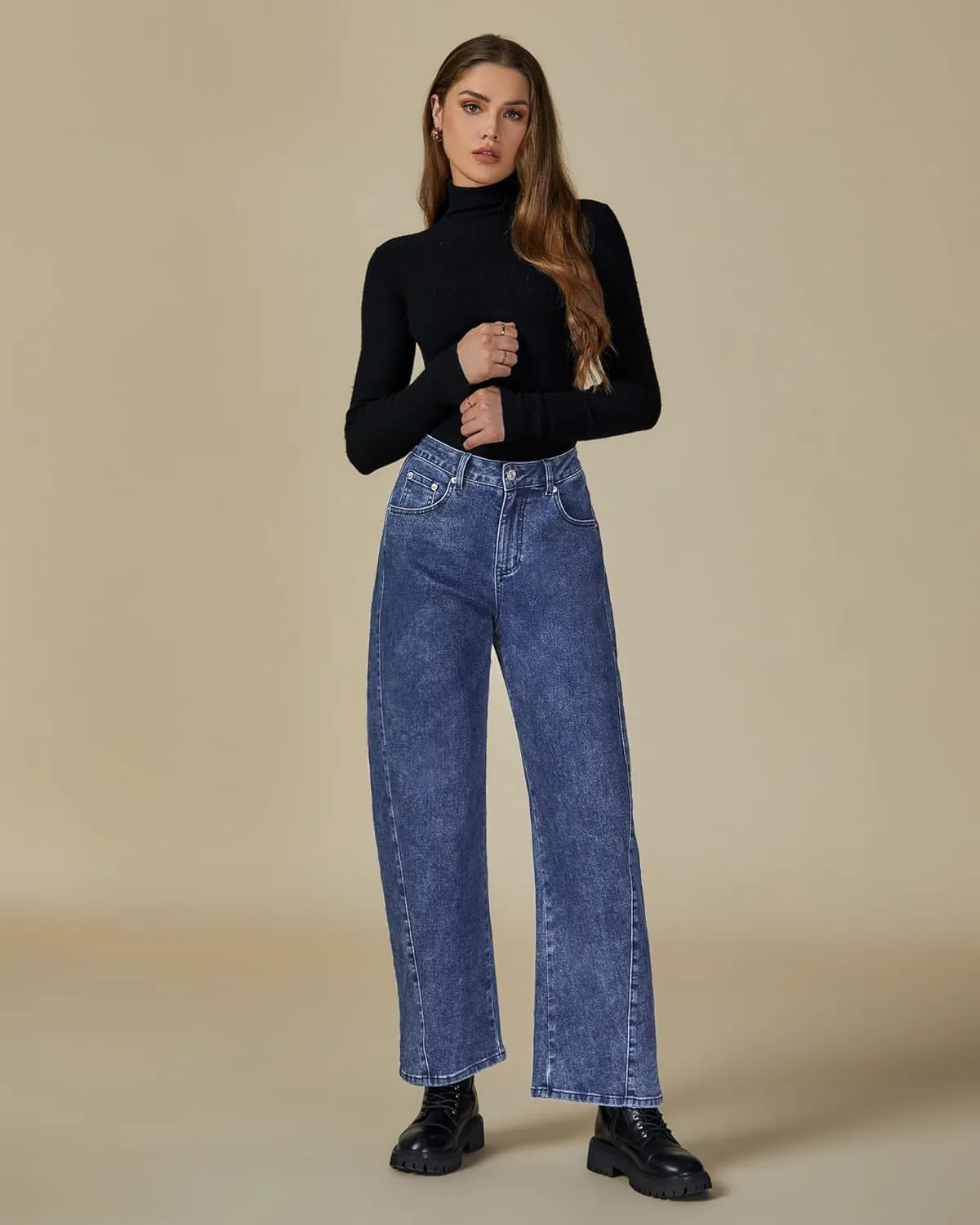 luvamia Barrel Jeans for Women High Waisted Trendy Baggy Stretch Denim Side Seamed Trouser Jeans Loose Fit Jean Pants