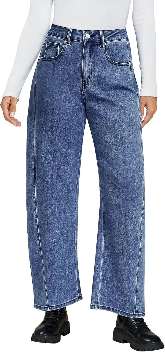luvamia Barrel Jeans for Women High Waisted Trendy Baggy Stretch Denim Side Seamed Trouser Jeans Loose Fit Jean Pants