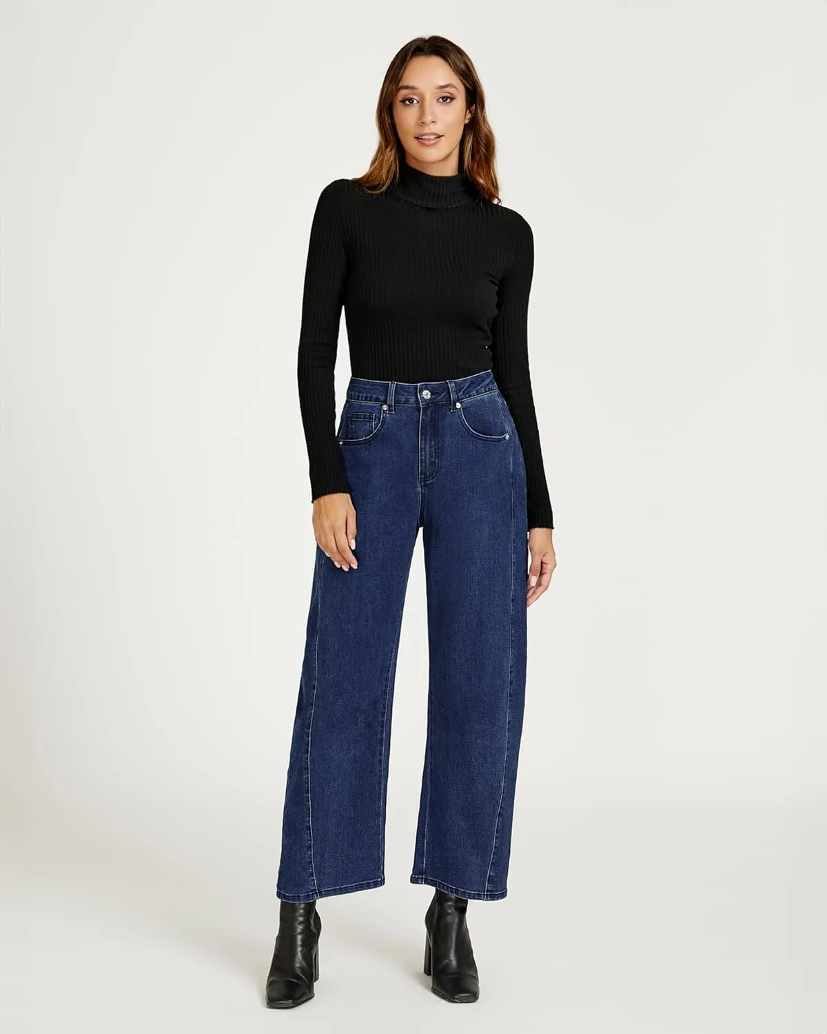 luvamia Barrel Jeans for Women High Waisted Trendy Baggy Stretch Denim Side Seamed Trouser Jeans Loose Fit Jean Pants