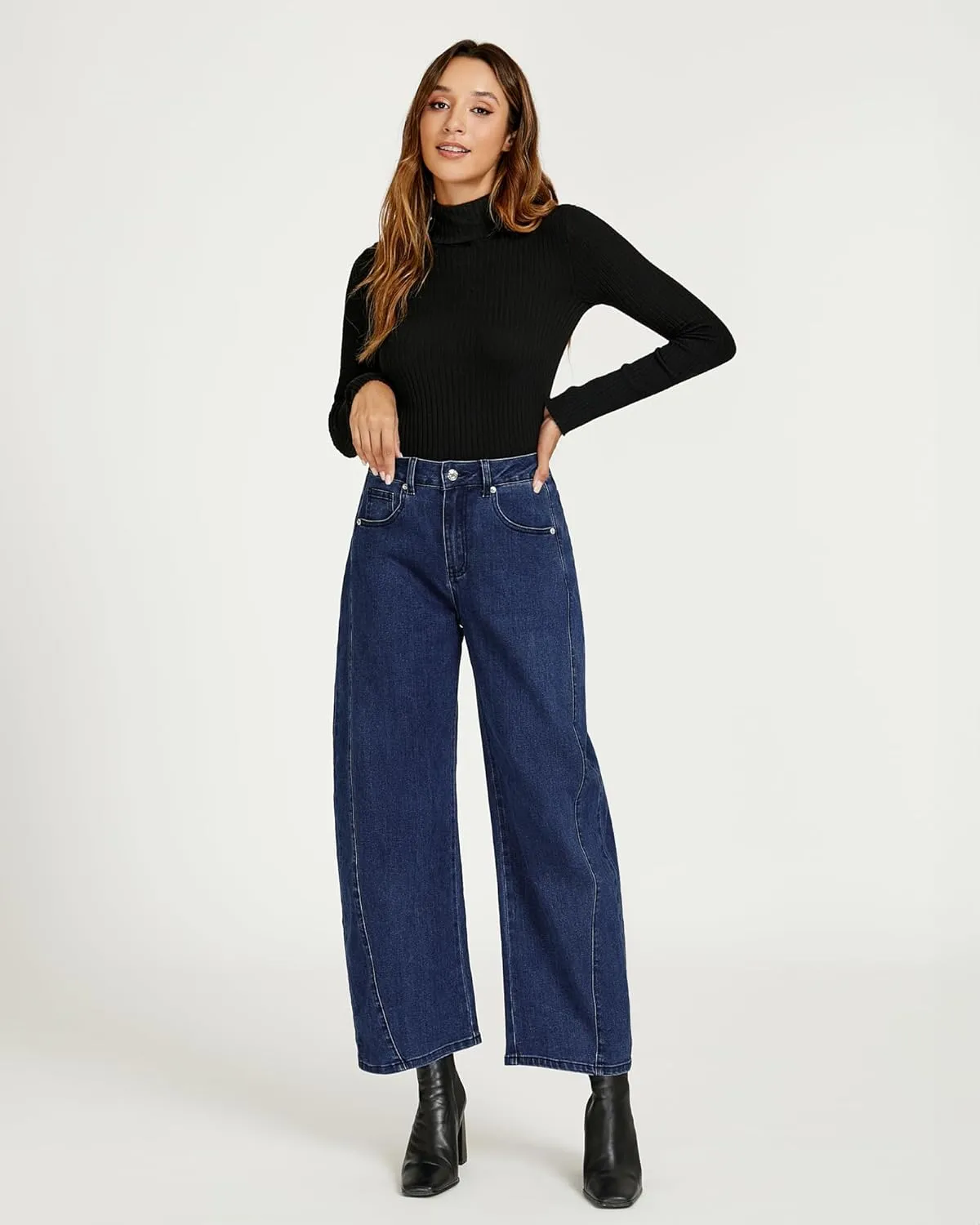luvamia Barrel Jeans for Women High Waisted Trendy Baggy Stretch Denim Side Seamed Trouser Jeans Loose Fit Jean Pants