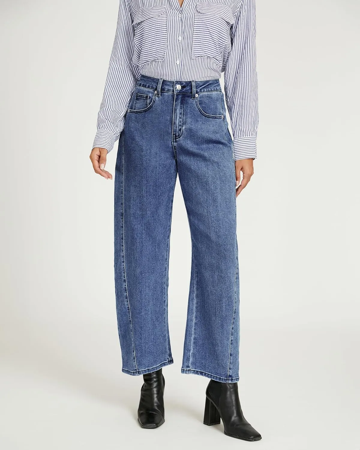 luvamia Barrel Jeans for Women High Waisted Trendy Baggy Stretch Denim Side Seamed Trouser Jeans Loose Fit Jean Pants