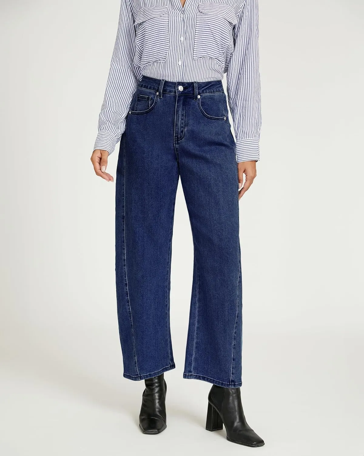 luvamia Barrel Jeans for Women High Waisted Trendy Baggy Stretch Denim Side Seamed Trouser Jeans Loose Fit Jean Pants