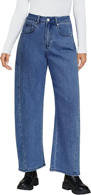 luvamia Barrel Jeans for Women High Waisted Trendy Baggy Stretch Denim Side Seamed Trouser Jeans Loose Fit Jean Pants
