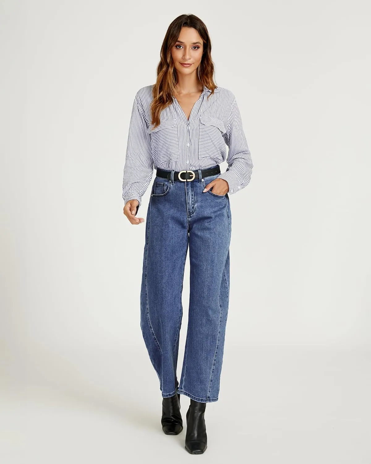 luvamia Barrel Jeans for Women High Waisted Trendy Baggy Stretch Denim Side Seamed Trouser Jeans Loose Fit Jean Pants