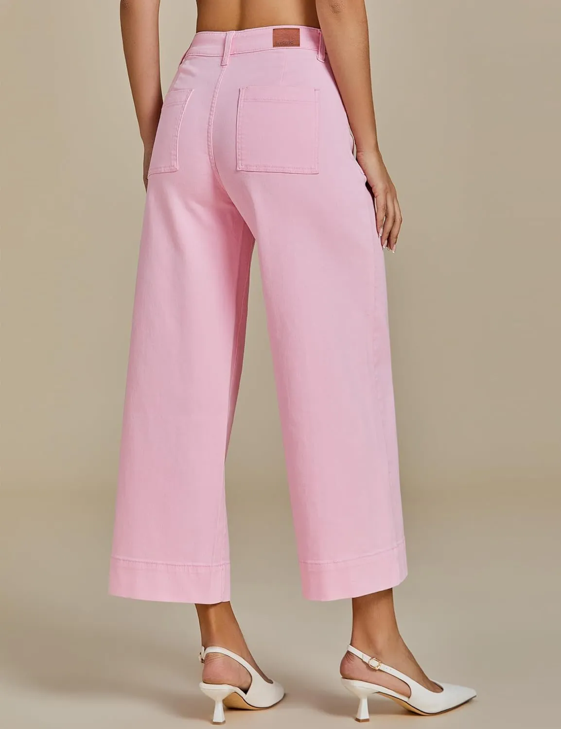 luvamia Wide Leg Jeans for Women Cropped High Waisted Trendy Button Fly Patch Pocket Stretchy Denim Pants Trousers Jeans