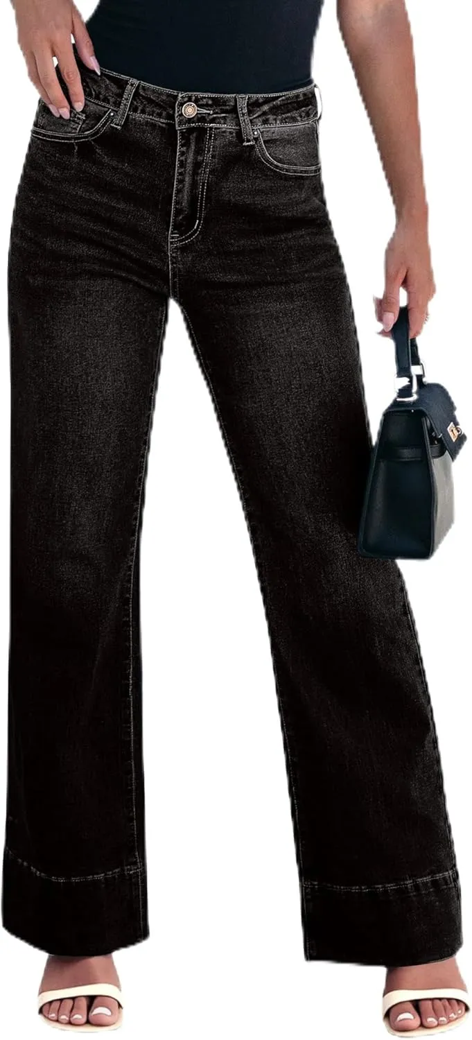 luvamia Wide Leg Jeans for Women High Waisted Flare Trendy Stretchy Denim Pants Baggy Classic Trouser Jeans with Pockets