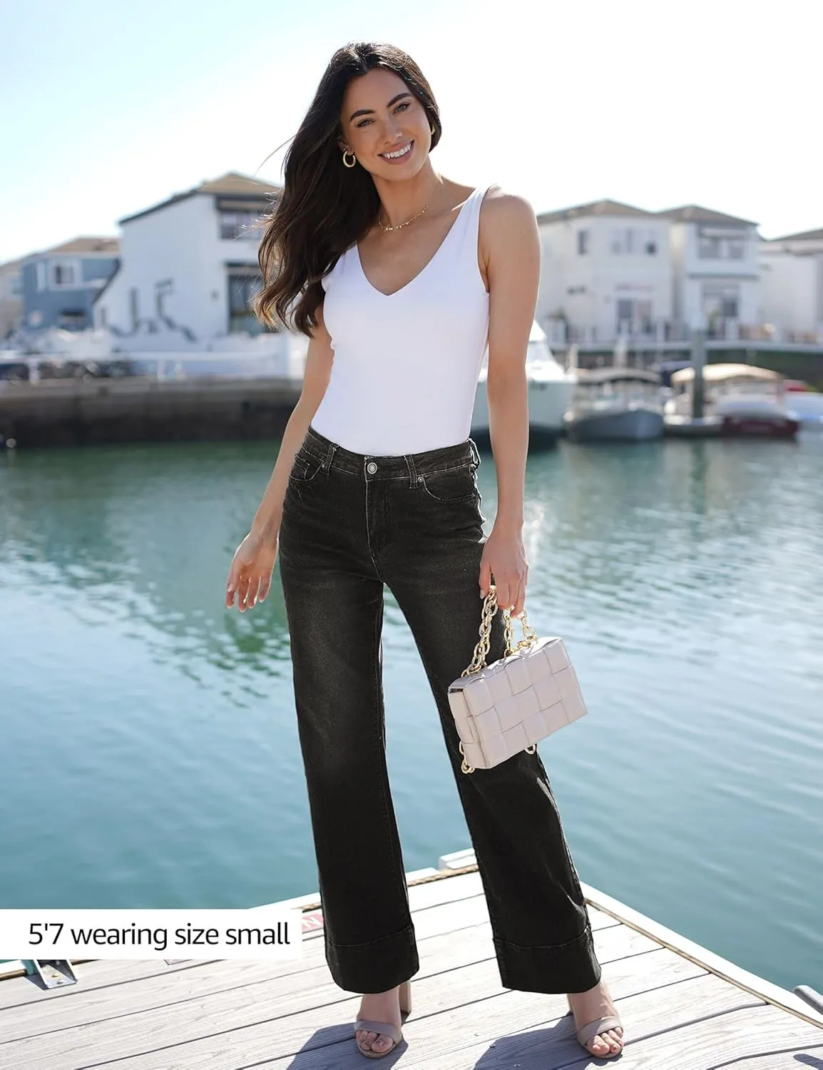 luvamia Wide Leg Jeans for Women High Waisted Flare Trendy Stretchy Denim Pants Baggy Classic Trouser Jeans with Pockets