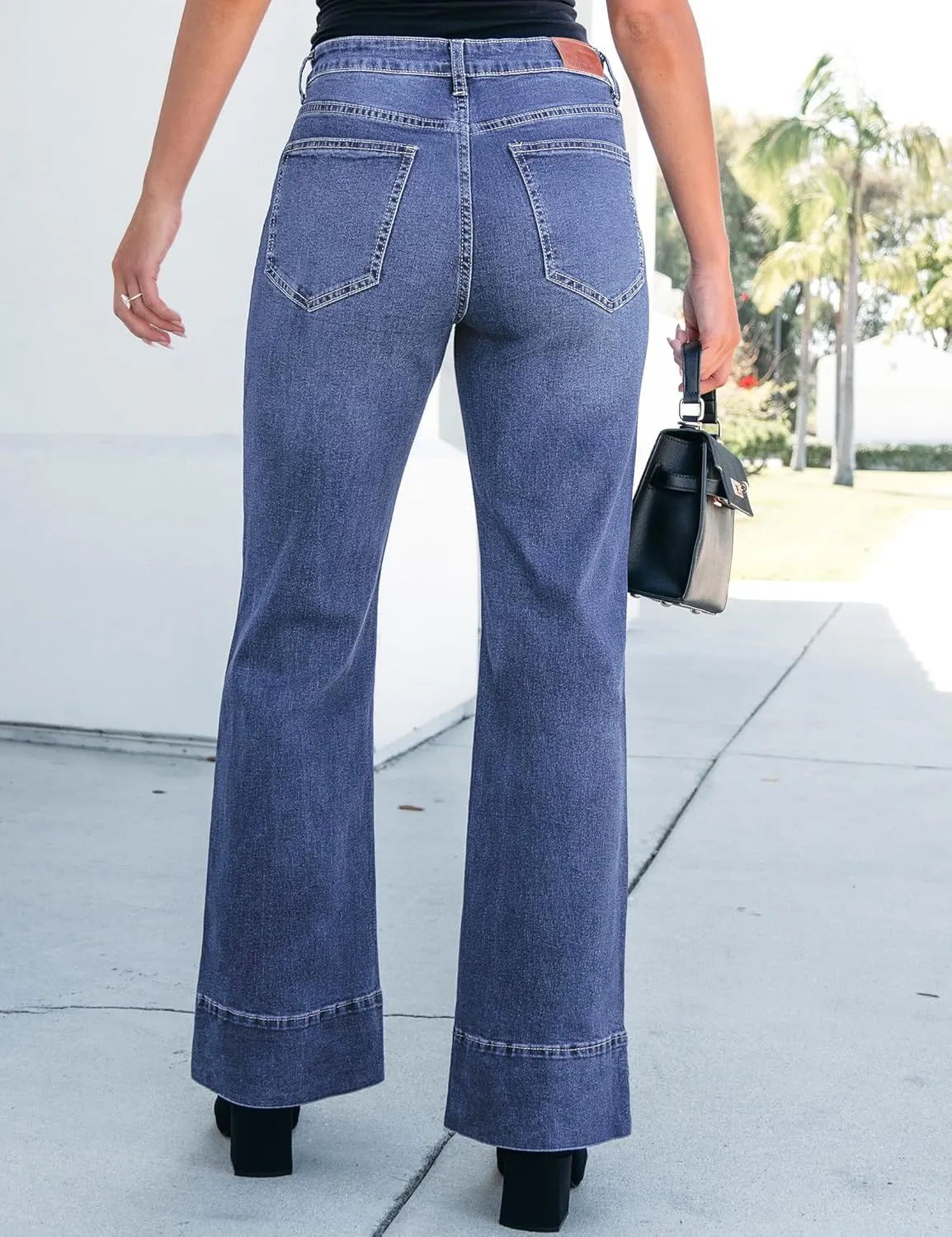 luvamia Wide Leg Jeans for Women High Waisted Flare Trendy Stretchy Denim Pants Baggy Classic Trouser Jeans with Pockets