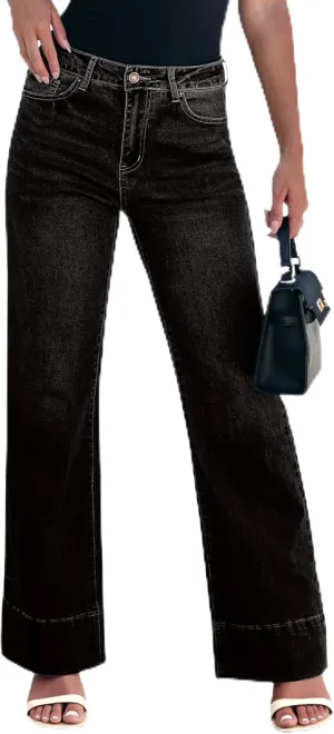 luvamia Wide Leg Jeans for Women High Waisted Flare Trendy Stretchy Denim Pants Baggy Classic Trouser Jeans with Pockets
