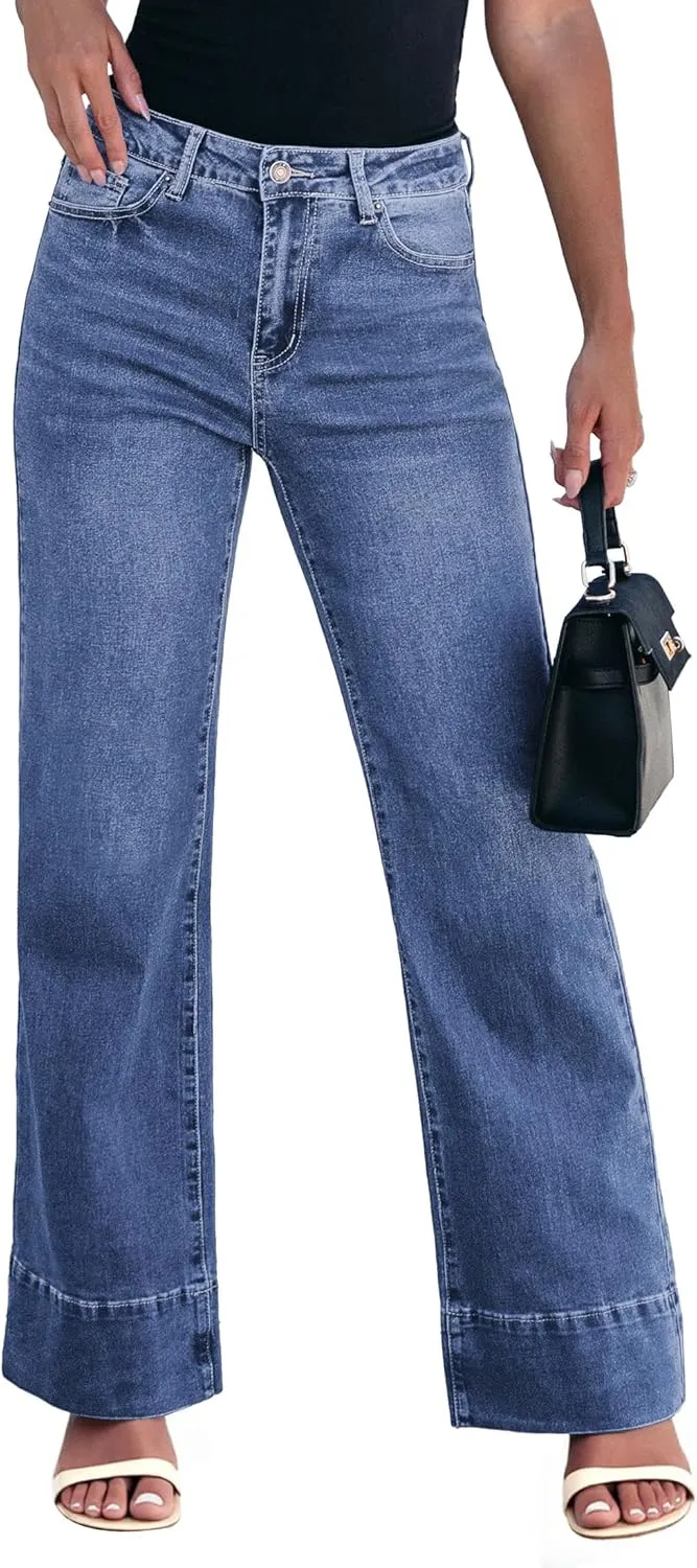 luvamia Wide Leg Jeans for Women High Waisted Flare Trendy Stretchy Denim Pants Baggy Classic Trouser Jeans with Pockets