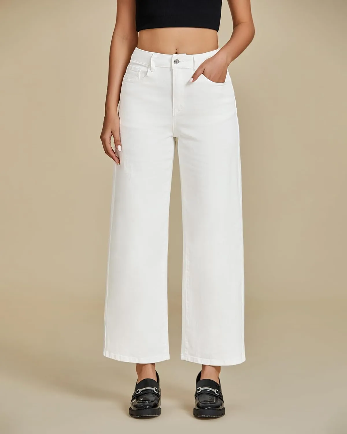 luvamia Wide Leg Jeans for Women High Waisted Relaxed Fit Trendy Stretchy Denim Pants Ankle Trouser Jeans with Pockets