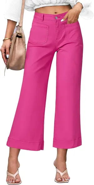 luvamia Wide Leg Jeans for Women Trendy High Waisted Flare Jeans Cropped Denim Pants Stretchy Baggy with Patch Pockets