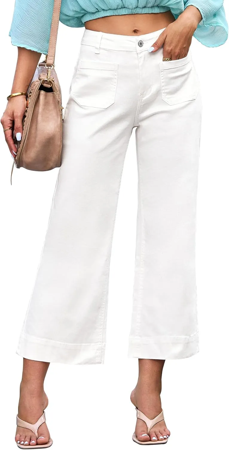 luvamia Wide Leg Jeans for Women Trendy High Waisted Flare Jeans Cropped Denim Pants Stretchy Baggy with Patch Pockets