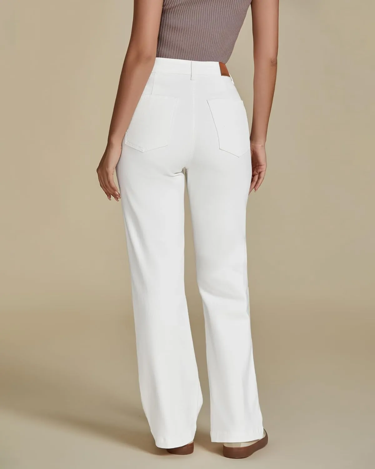 luvamia Wide Leg Jeans Woman High Waisted Trendy Stretchy Denim Work Trouser Jeans with Retro Button Flap Patch Pockets