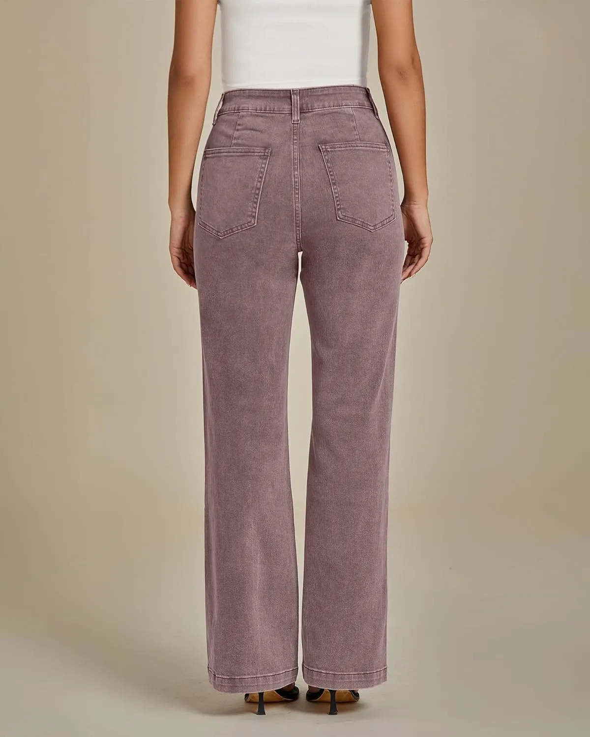luvamia Wide Leg Jeans Woman High Waisted Trendy Stretchy Denim Work Trouser Jeans with Retro Button Flap Patch Pockets