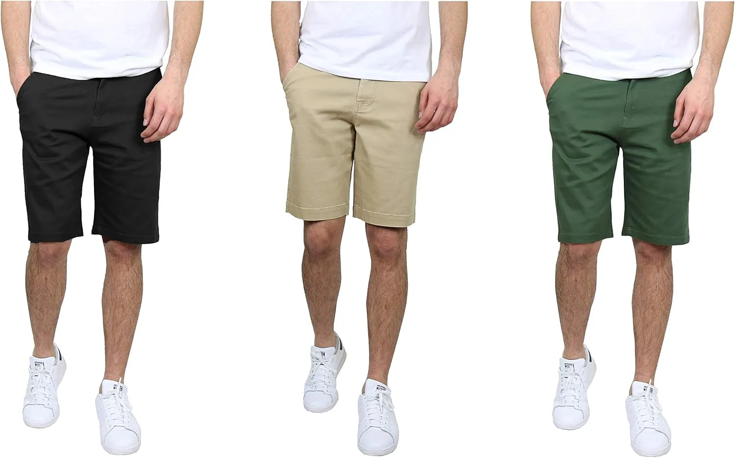 Men's 5-Pocket Flat-Front Stretch Chino Shorts (3-Pack, Size 30-40)