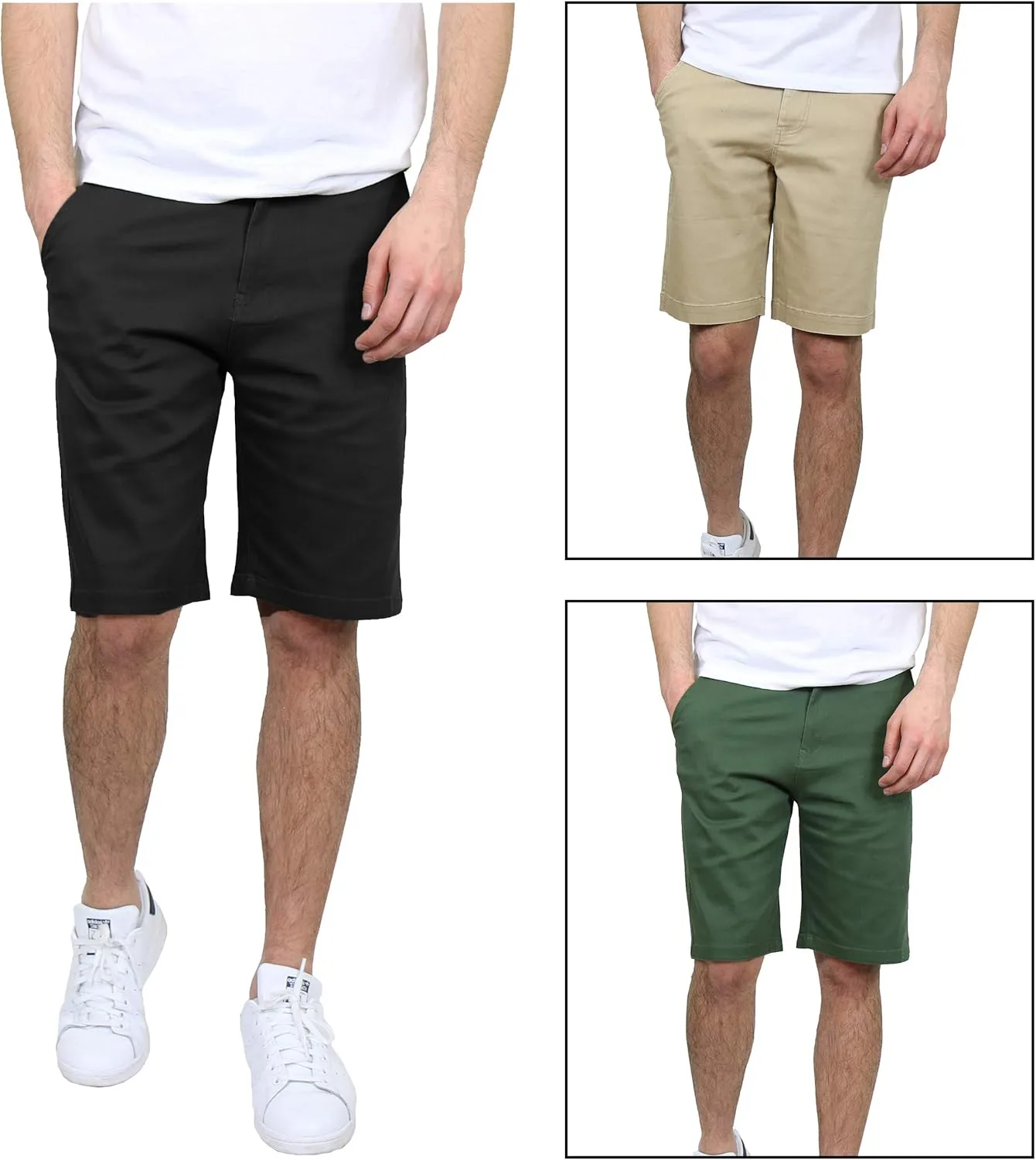 Men's 5-Pocket Flat-Front Stretch Chino Shorts (3-Pack, Size 30-40)