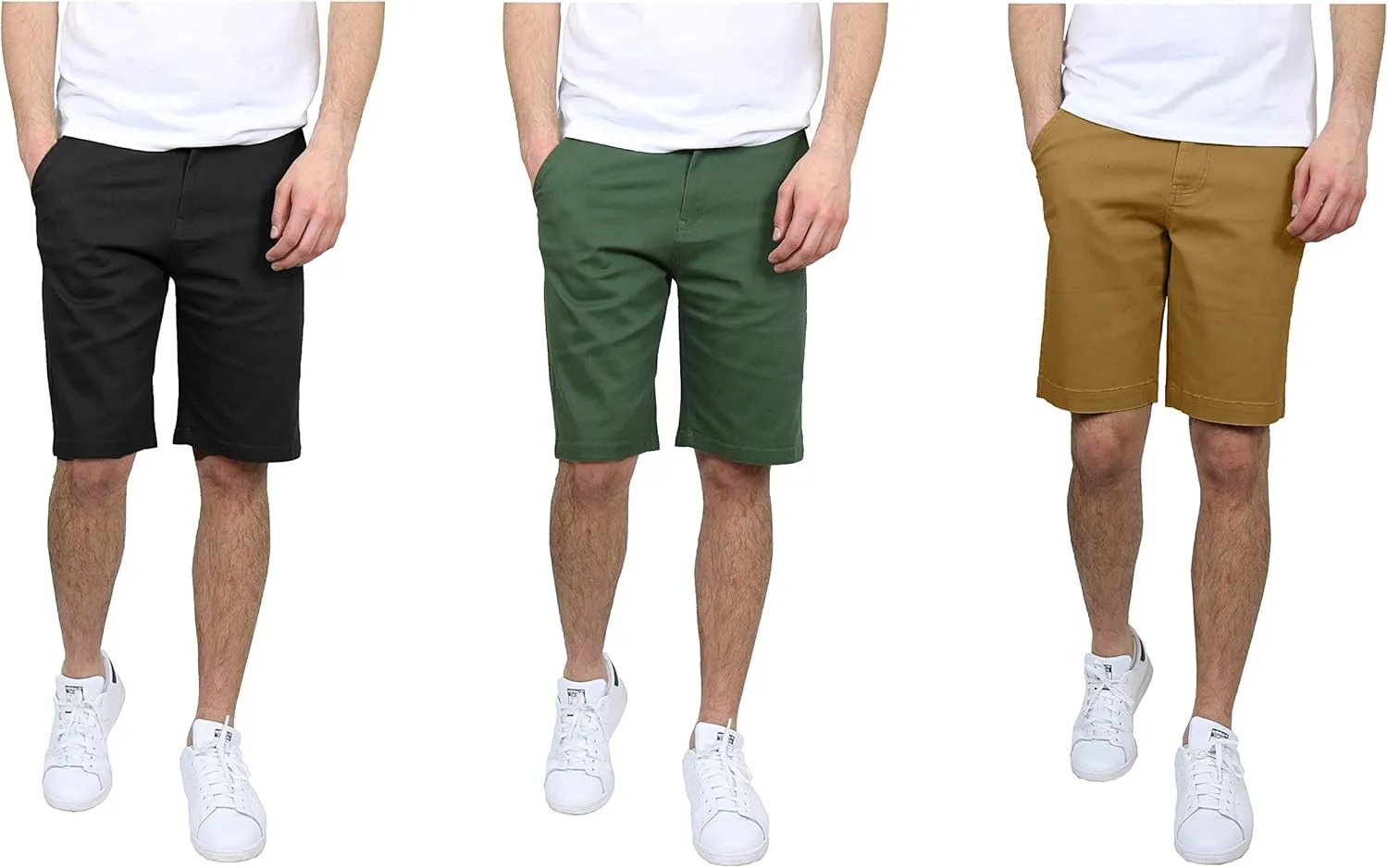 Men's 5-Pocket Flat-Front Stretch Chino Shorts (3-Pack, Size 30-40)