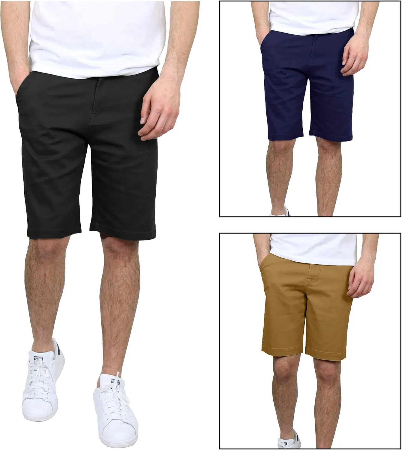 Men's 5-Pocket Flat-Front Stretch Chino Shorts (3-Pack, Size 30-40)