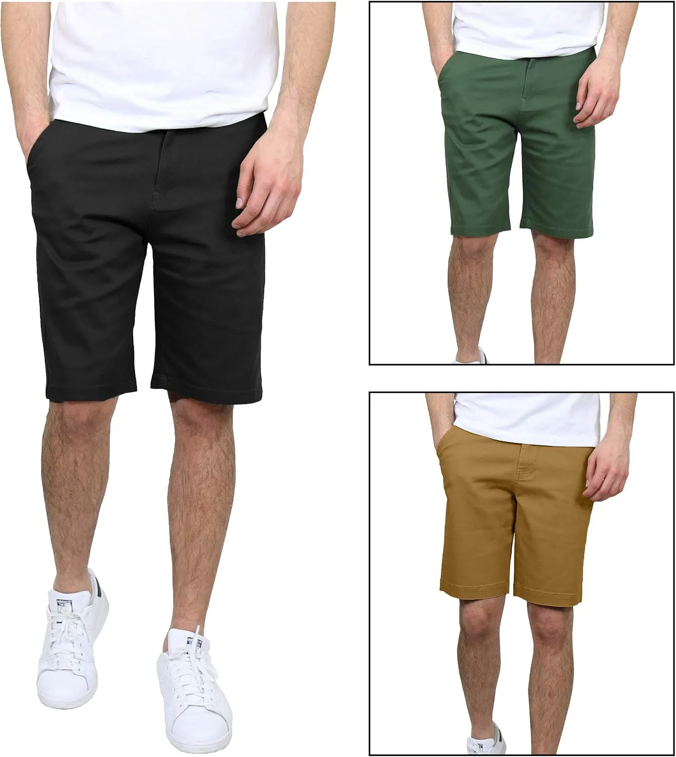 Men's 5-Pocket Flat-Front Stretch Chino Shorts (3-Pack, Size 30-40)