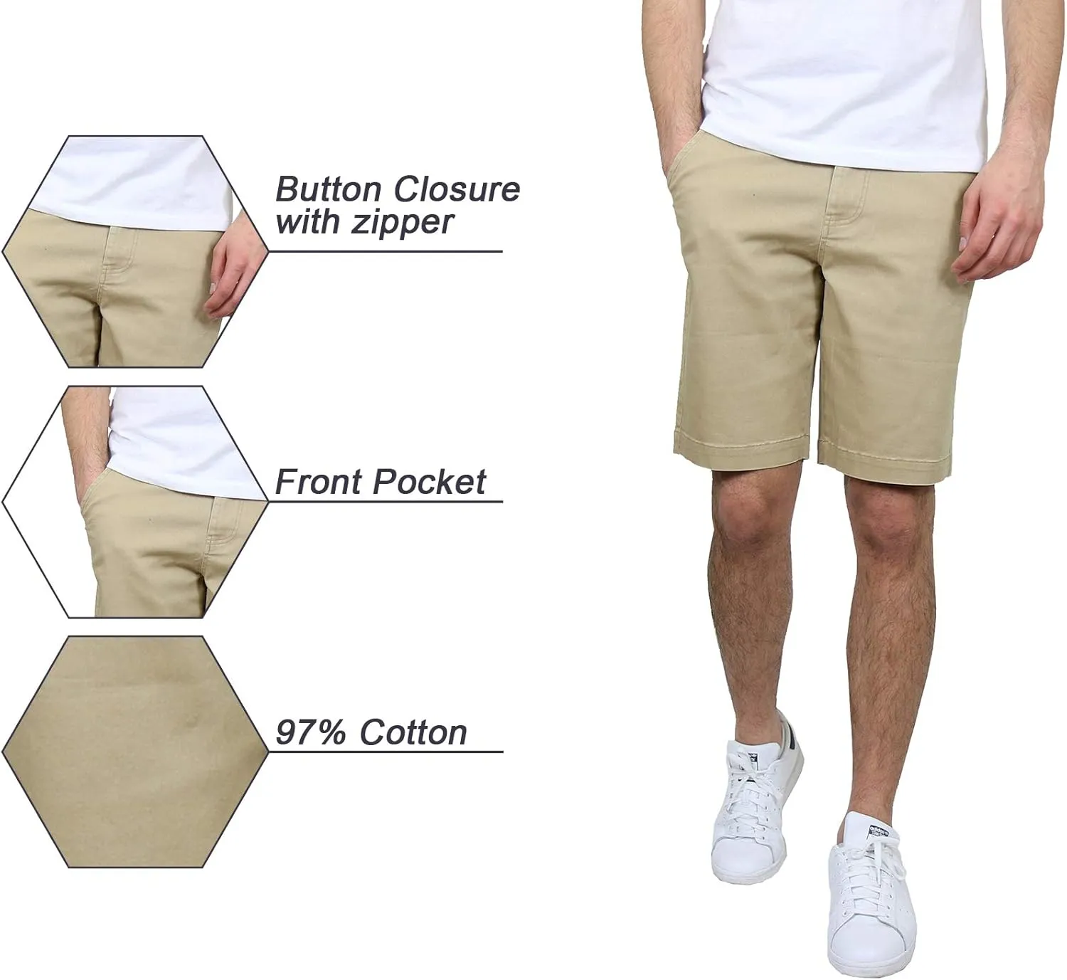 Men's 5-Pocket Flat-Front Stretch Chino Shorts (3-Pack, Size 30-40)