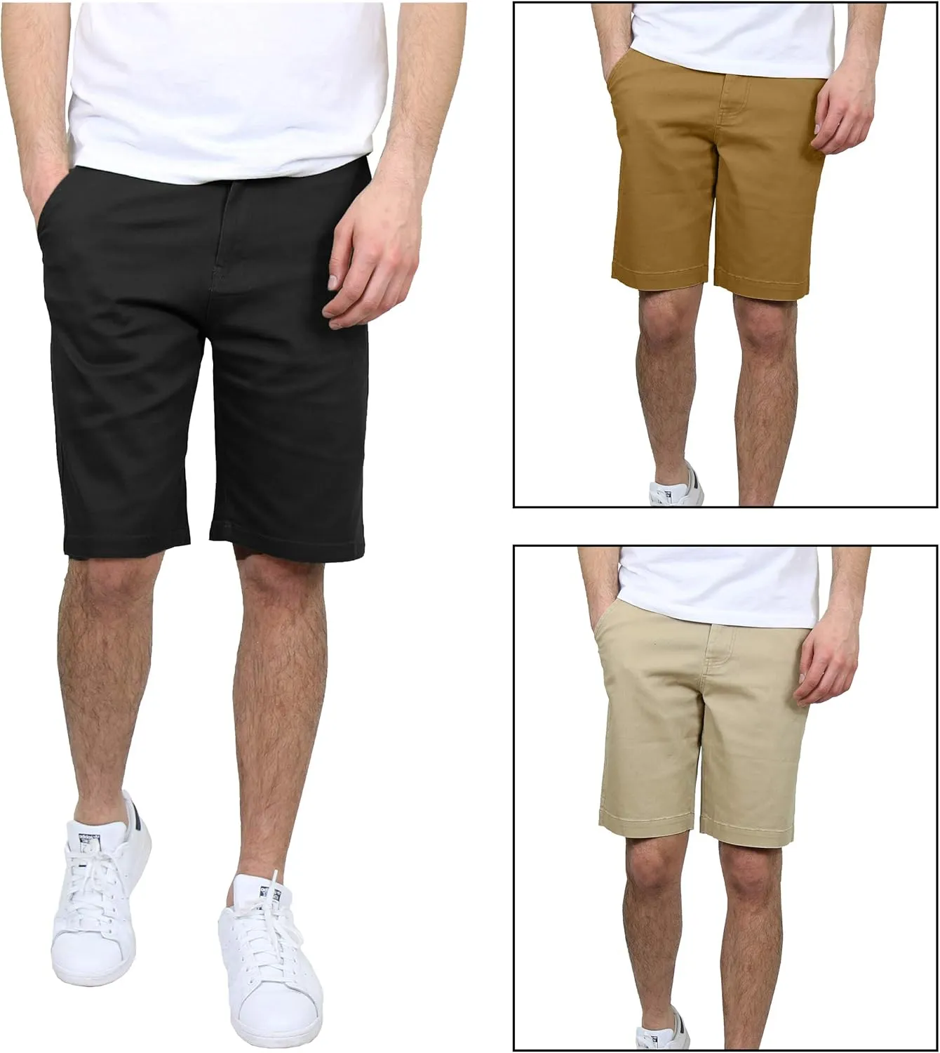 Men's 5-Pocket Flat-Front Stretch Chino Shorts (3-Pack, Size 30-40)