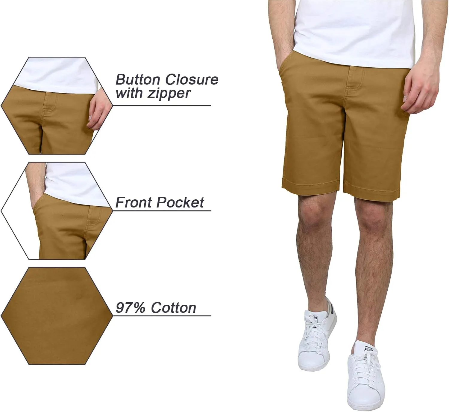 Men's 5-Pocket Flat-Front Stretch Chino Shorts (3-Pack, Size 30-40)