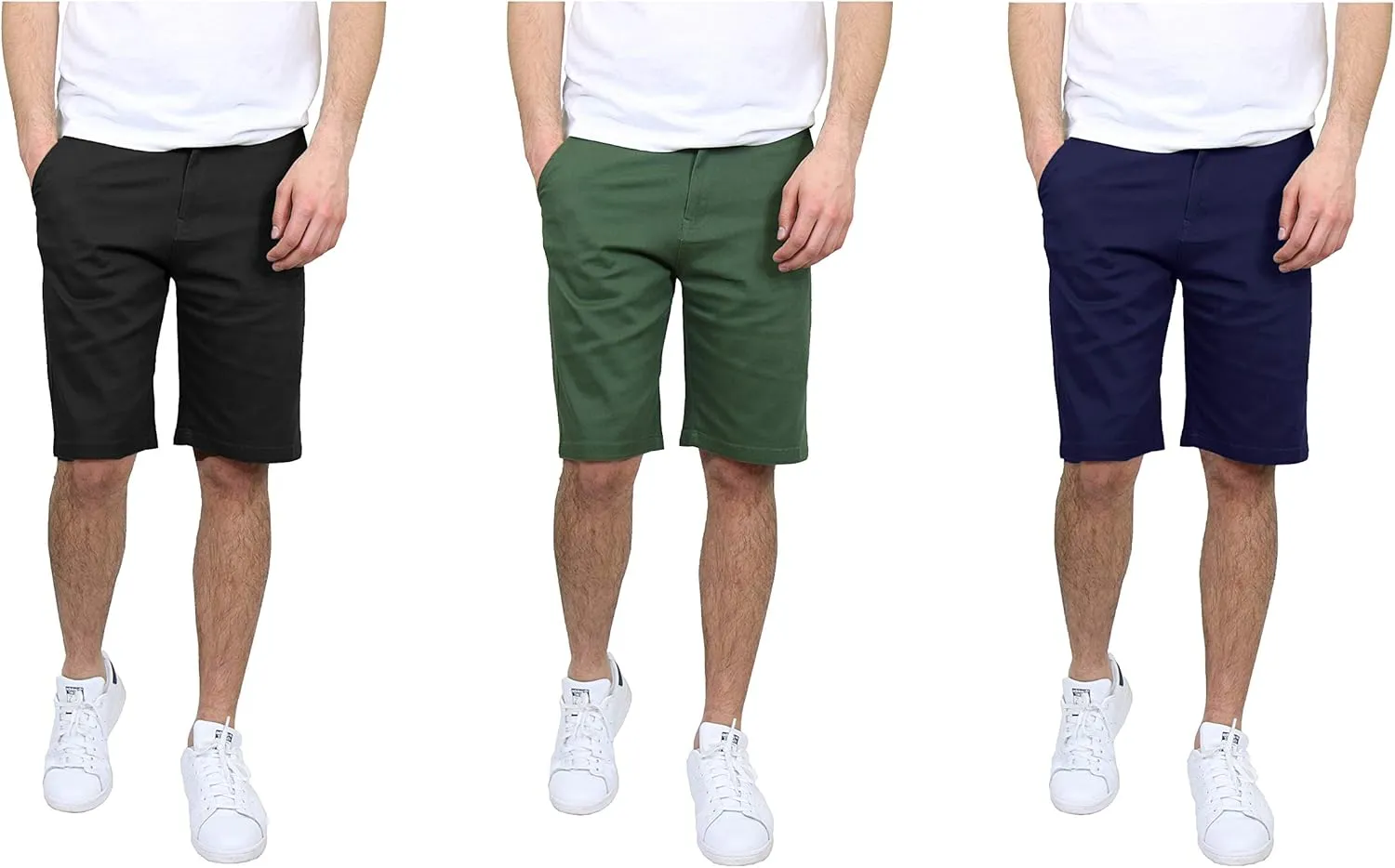 Men's 5-Pocket Flat-Front Stretch Chino Shorts (3-Pack, Size 30-40)