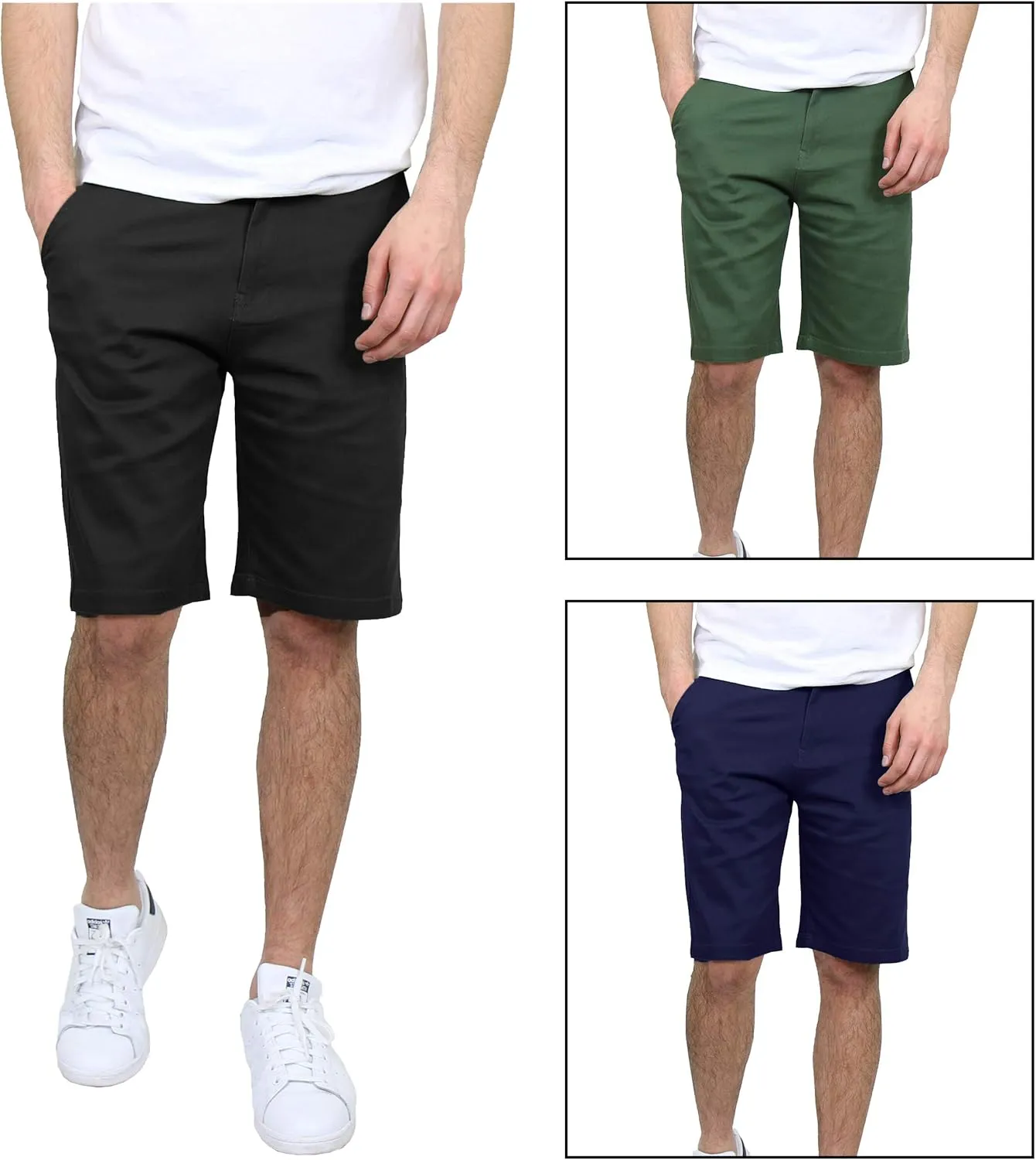 Men's 5-Pocket Flat-Front Stretch Chino Shorts (3-Pack, Size 30-40)