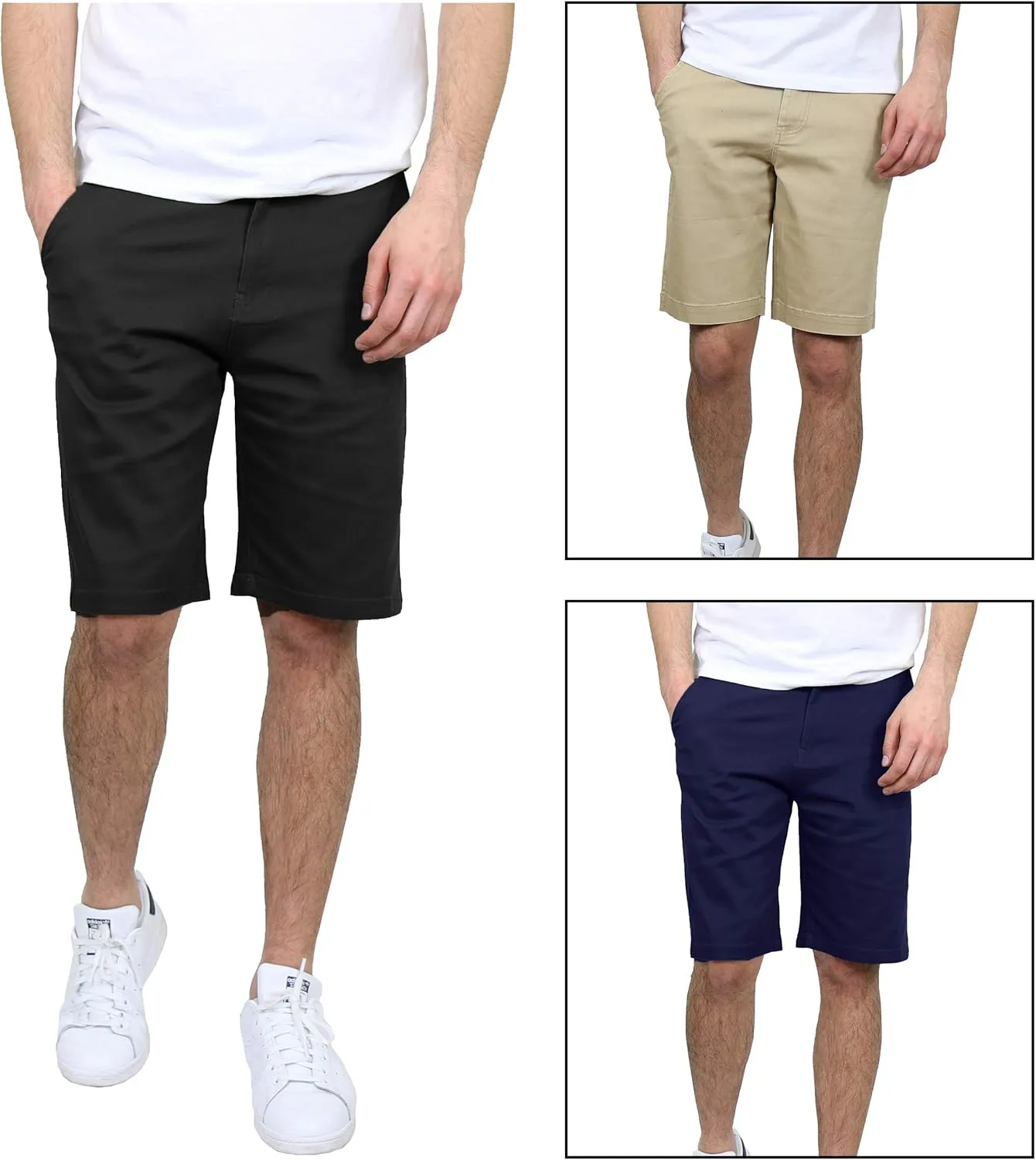 Men's 5-Pocket Flat-Front Stretch Chino Shorts (3-Pack, Size 30-40)