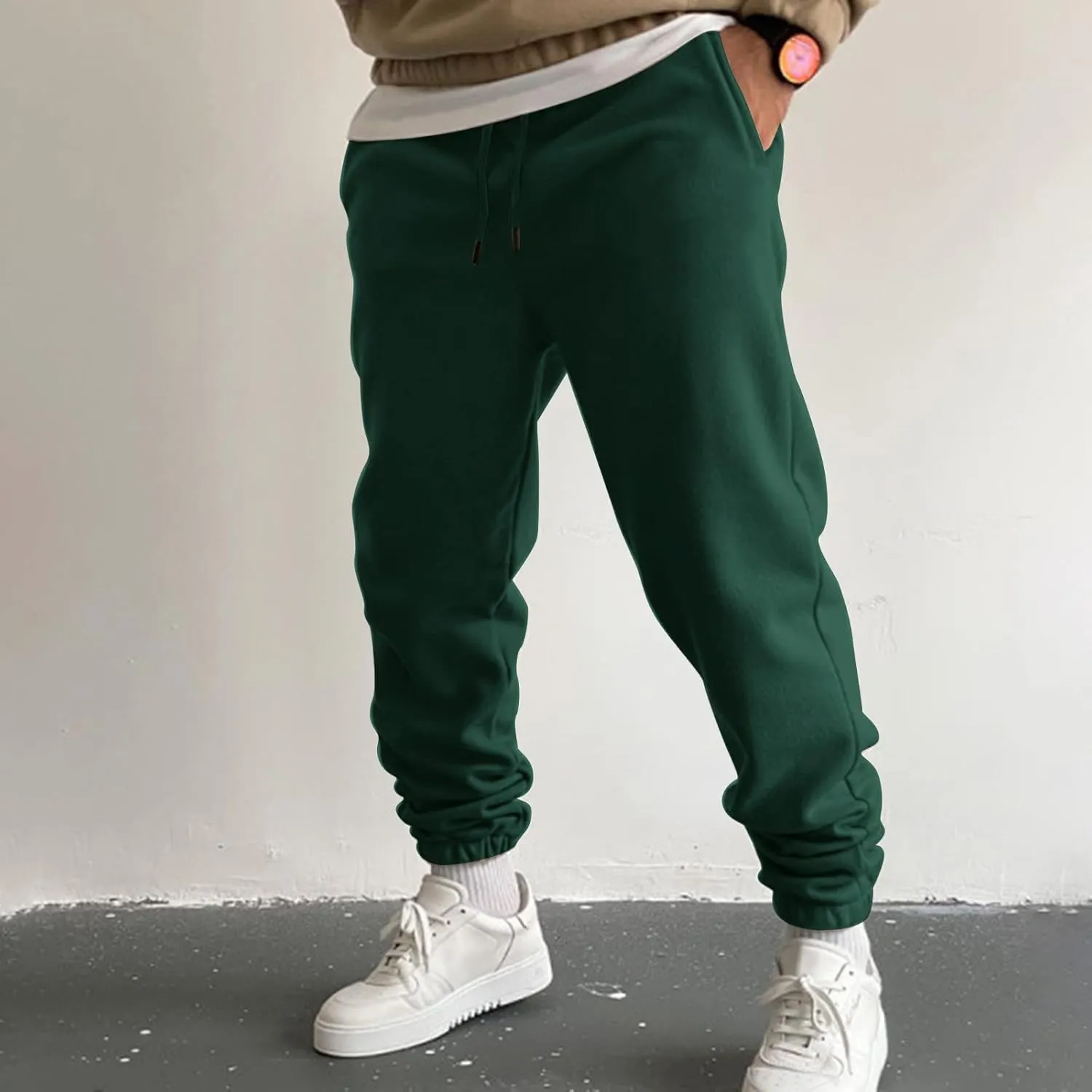Mens Autumn and Winter High Street Fashion Loose Pants Fleece Lined Sweatpants Active Outdoor Sports Jogger Pants