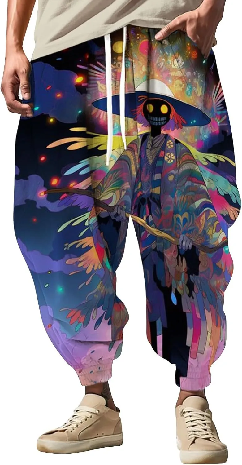 Mens Baggy Harem Pants Men Elastic Drawstring Cotton Pants Waist Waist Mid Casual Solid Mens Casual Cotton Linen