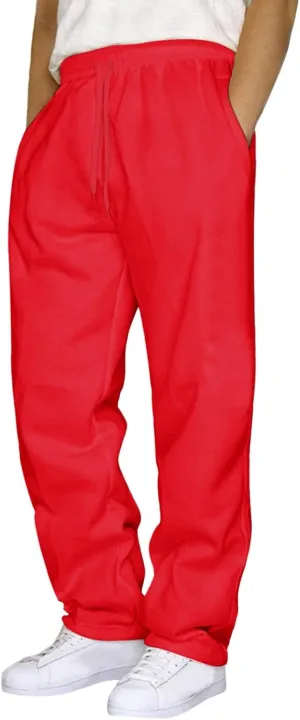 Men's Baggy Sweatpants Fleece Straight Leg Joggers, Workout Casual Pant Loose Athletic Trousers Elastic Waist Pockets