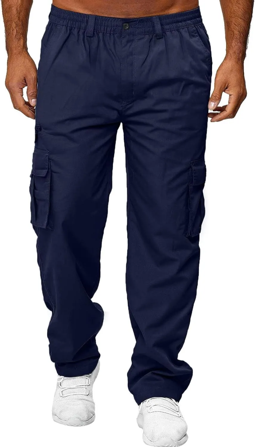 Mens Cargo Joggers Pants Casual Twill Chino Cotton Elastic Drawstring Outdoor Hiking Sweatpants Pants